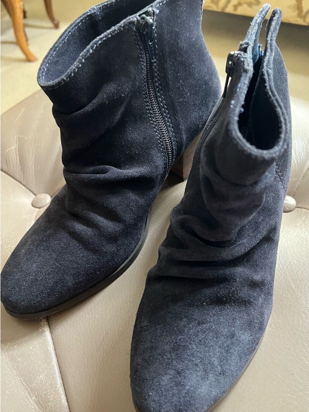 Suede Ankle Boots - Navy Blue